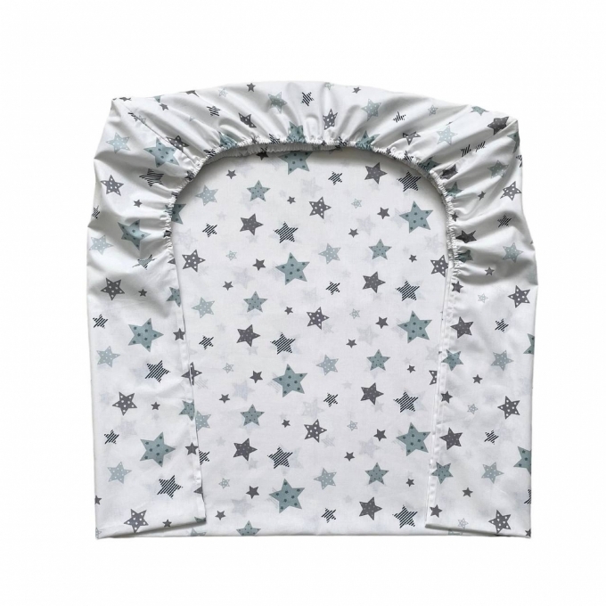 Husa saltea patuț bebe copii din bumbac 120 x 60 cm, Stelute menta (5)